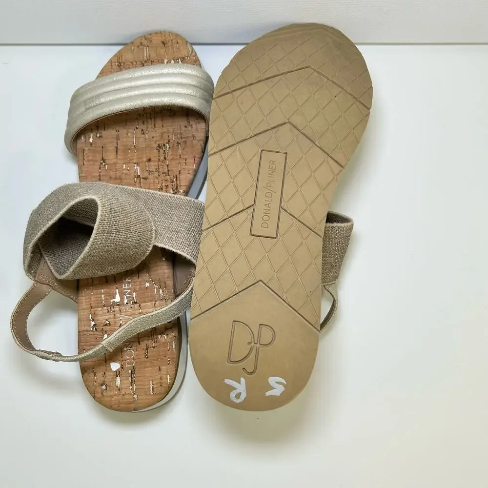 Donald Pliner Shaye Strappy Sandals Shimmer Gold Leather Cork Women's 8